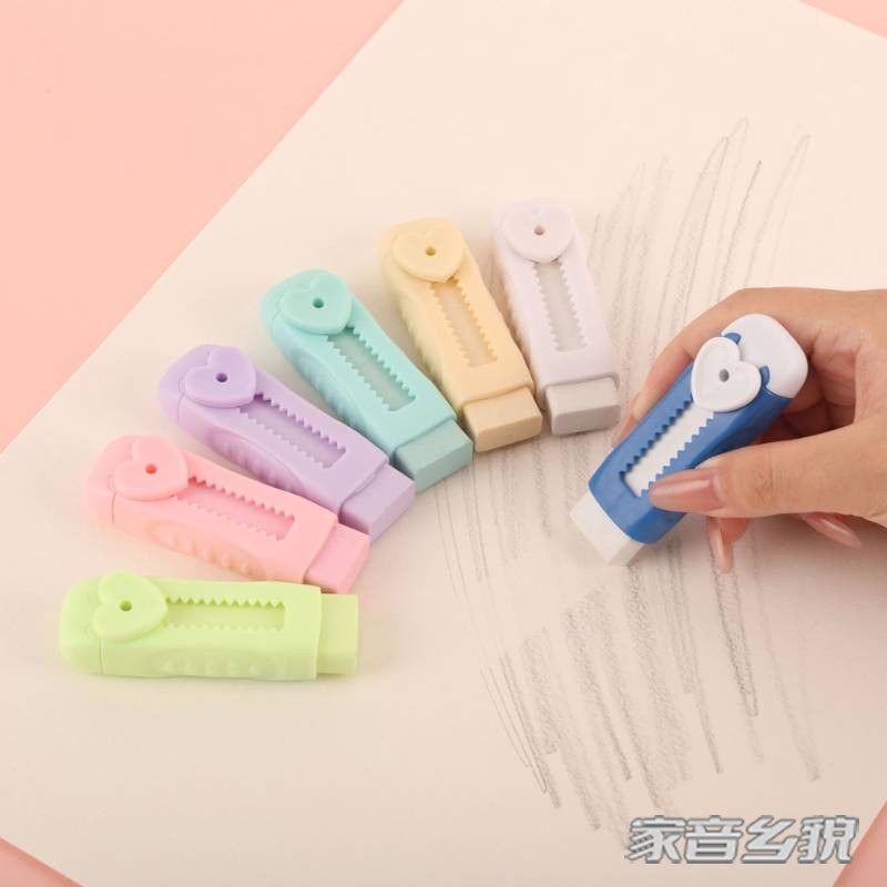 新款小学生考试不留痕无毒涂改擦马卡龙色可爱成条推拉橡皮擦批发